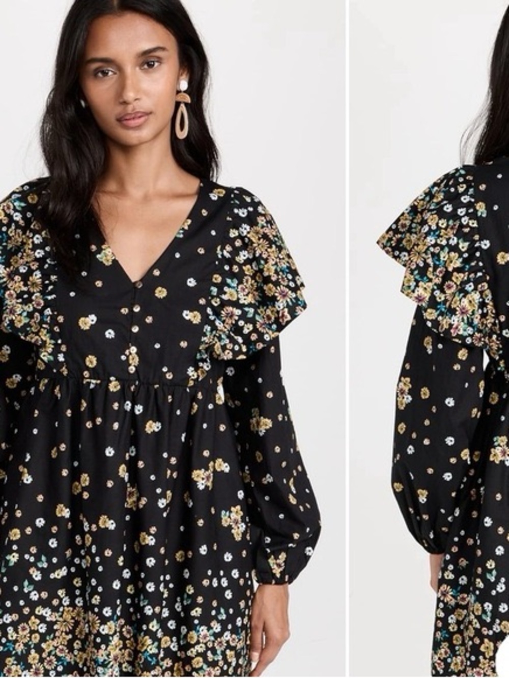 Lost + Wander Field of Dreams floral mini dress with ruffled sleeves size small